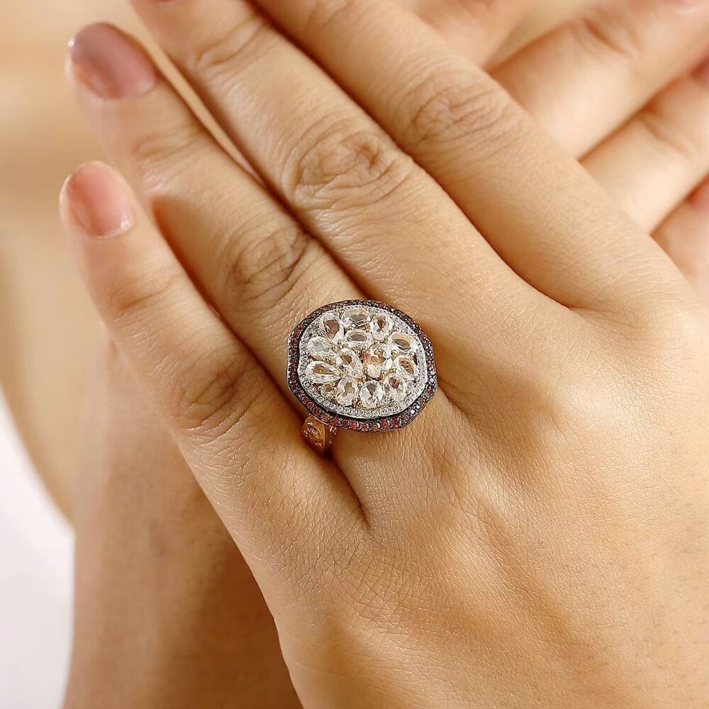 Malagasy Moonstone ✦ Multi Sapphire Cluster Ring ✦ 18K Vermeil Sterling Silver 9 - Picture 12 of 14